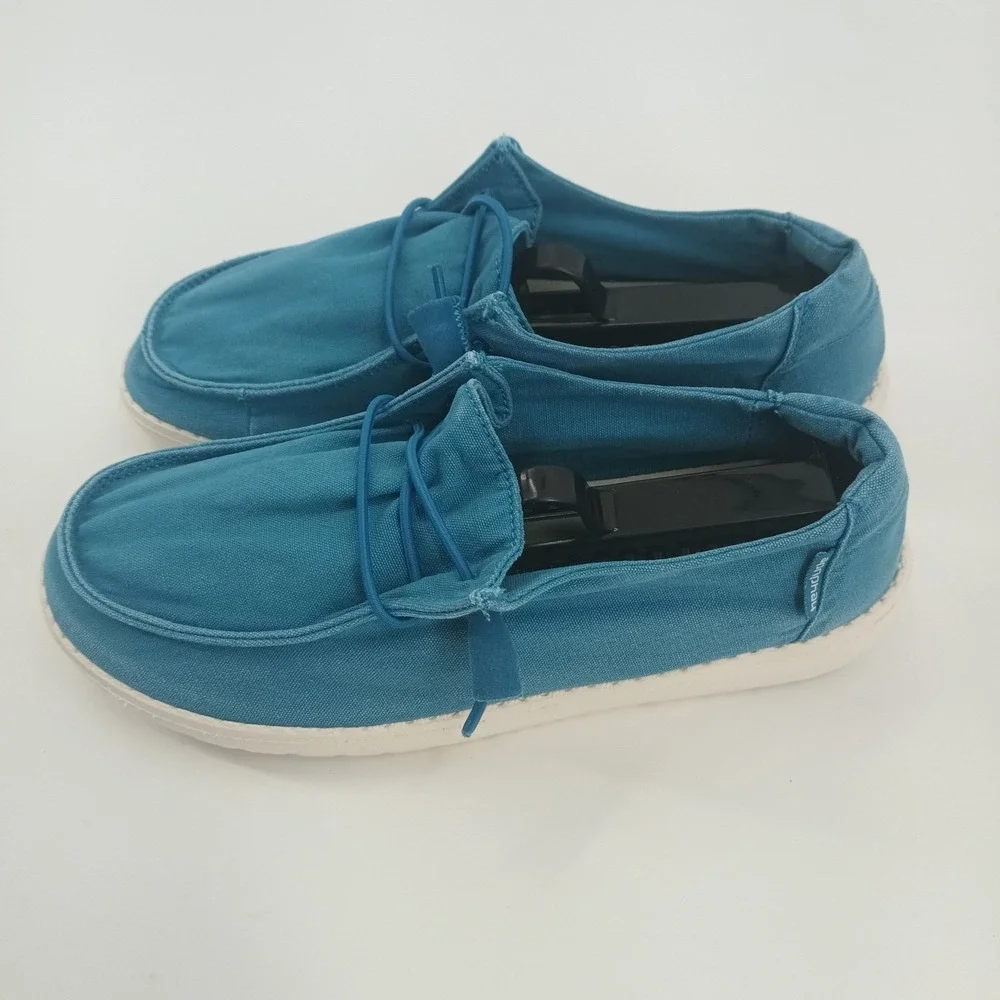 Hey Dude Wendy Azure Caribbean Blue Canvas Slip On Loafers Shoes Womens‎ Size 7